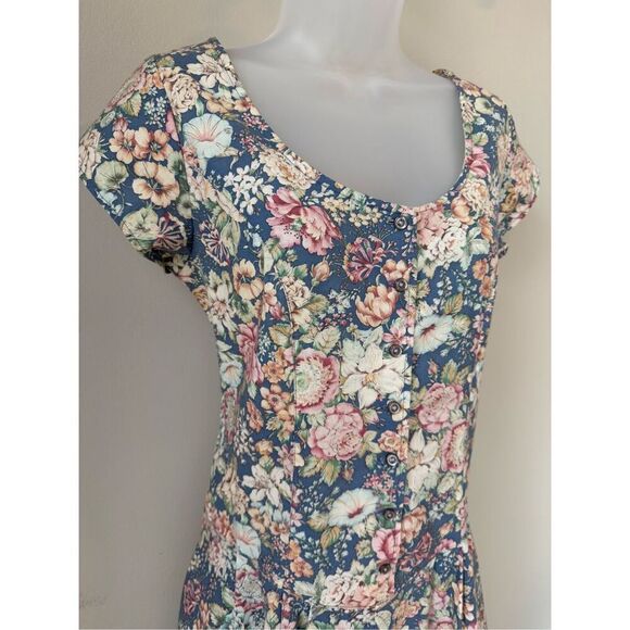Vintage 1980’’s/90’s Alison J Cottage Core Floral Fit & Flare Midi Dress - Picture 3 of 13